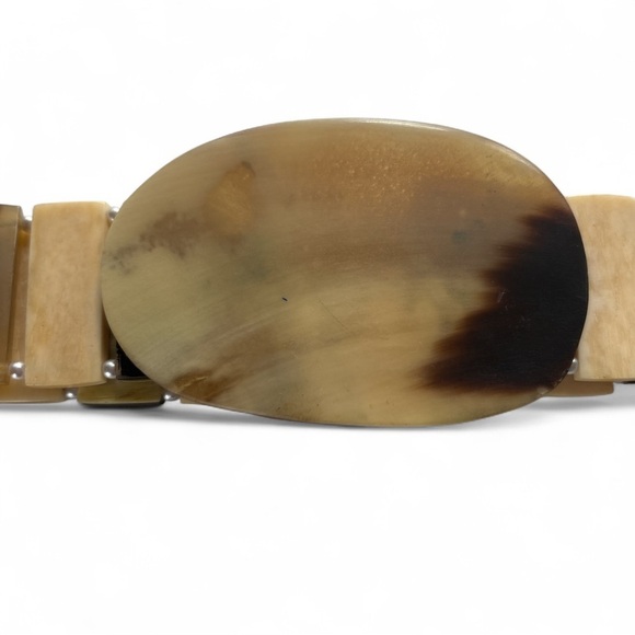 Vintage Natural Horn Link Belt Statement Oval Buckle Handmade Boho Art Piece main image 6